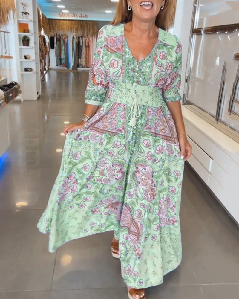 Alira™ | V-Neck Seven Sleeve Dress