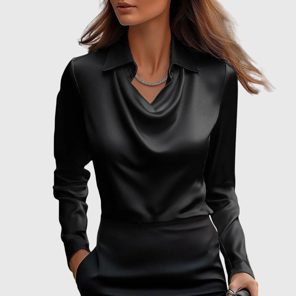Sylvie™ | Blouse with Luxurious Shine and Pleated Neckline