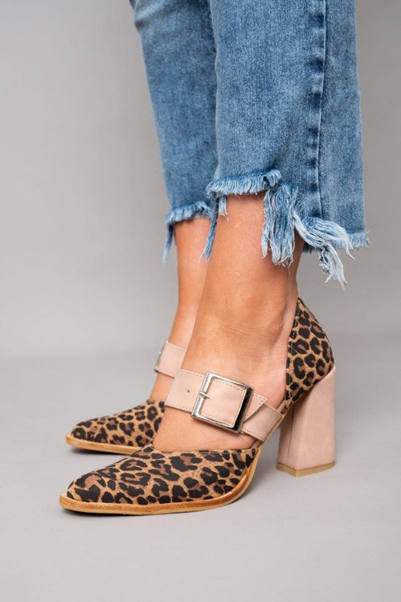 Selveta | Leopard suede sandals with stable heel