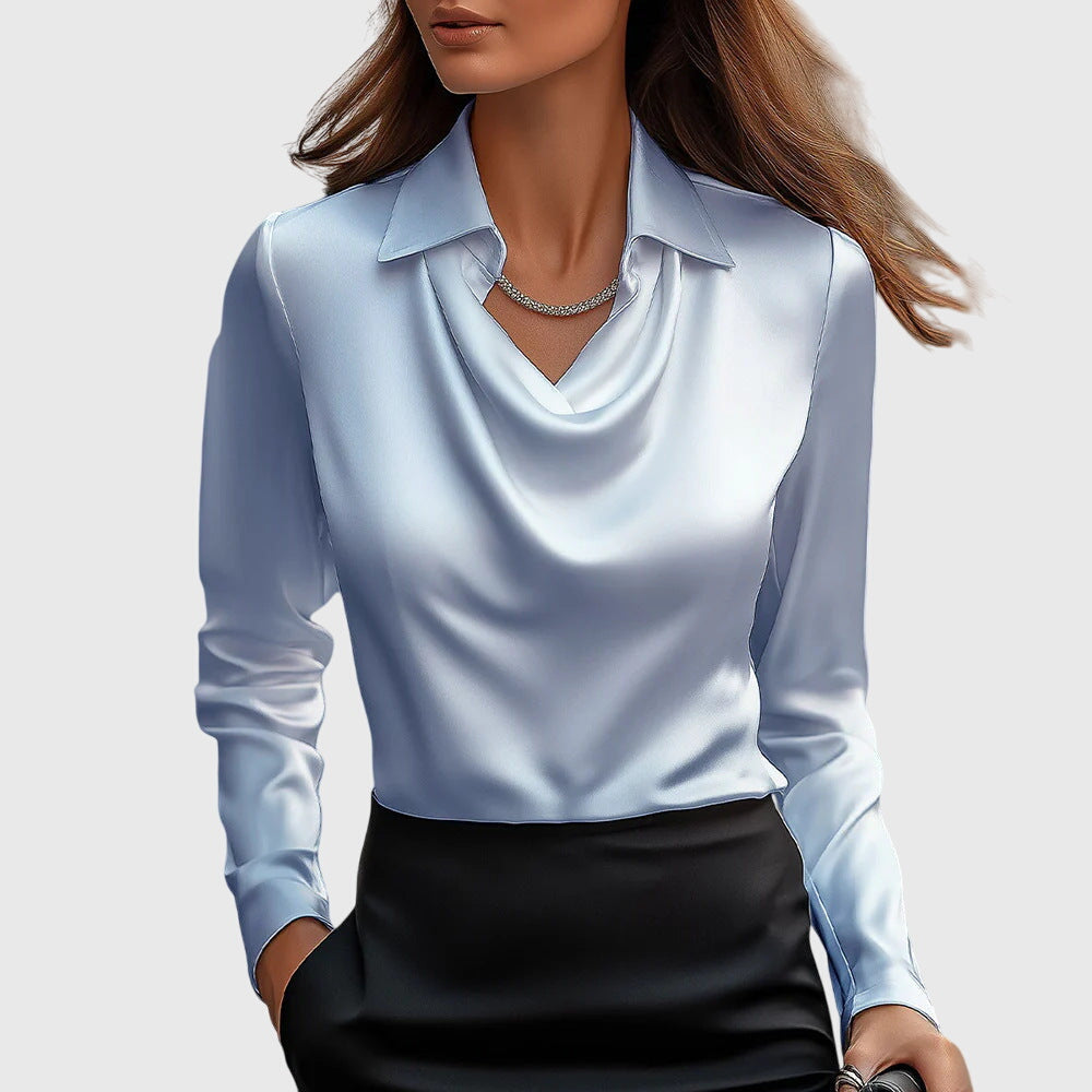 Sylvie™ | Blouse with Luxurious Shine and Pleated Neckline
