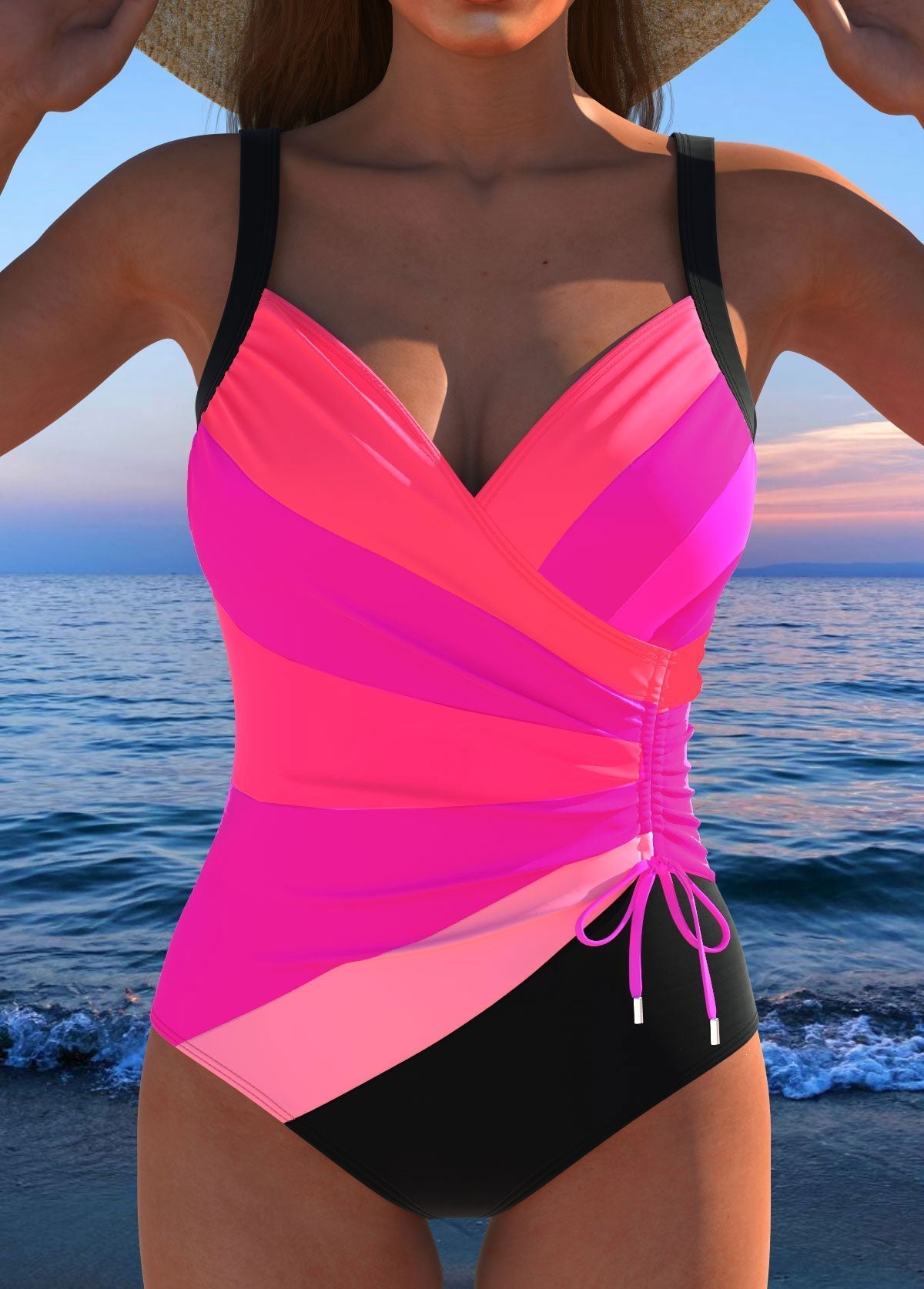 Luxe Surplice Swimsuit with Colorful Print