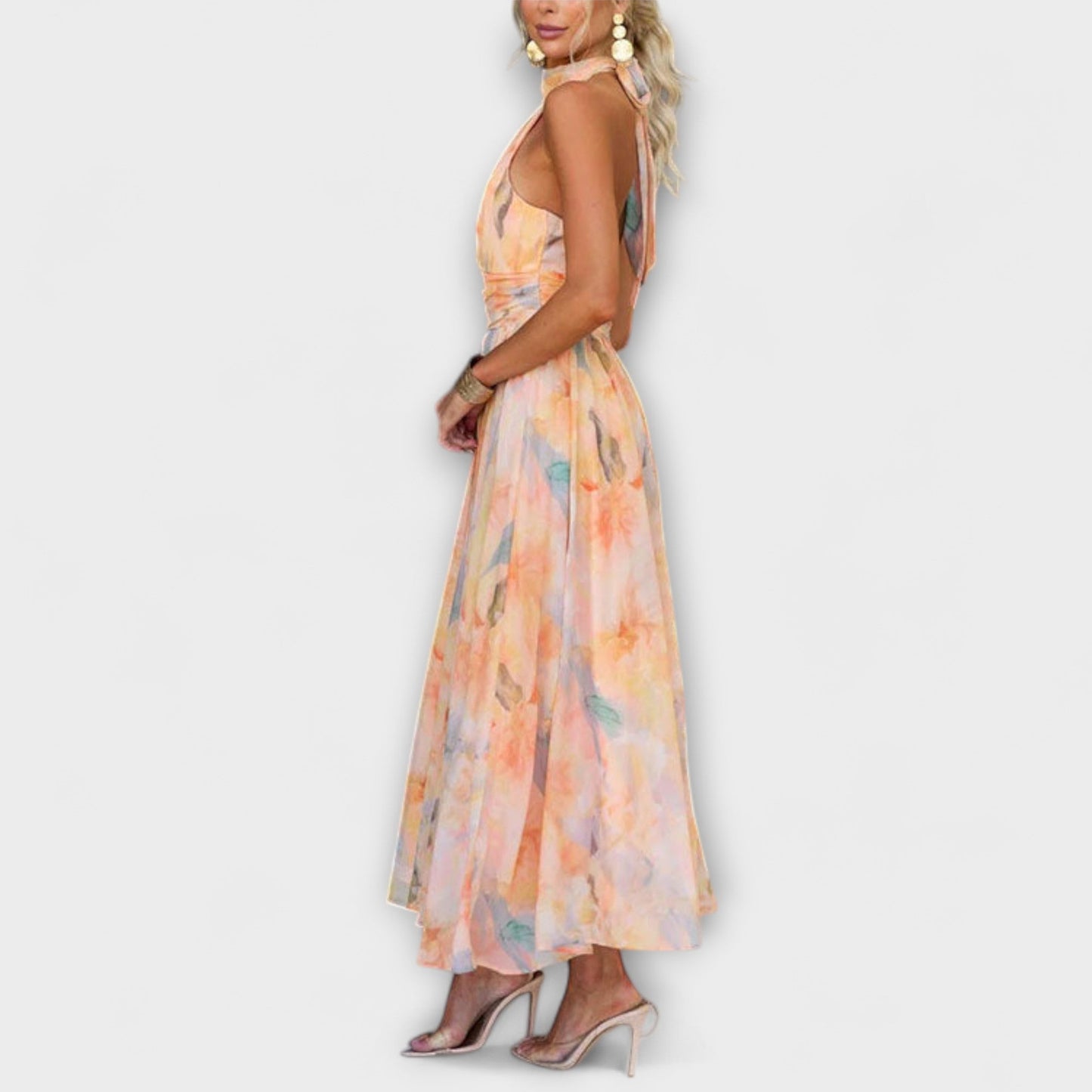 Halter™ | Neck Watercolor Print Maxi Dress