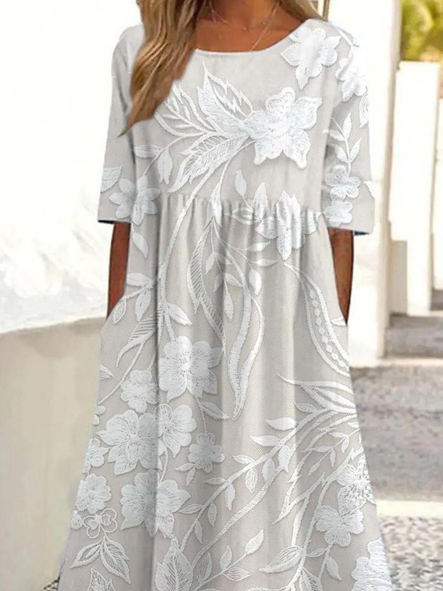 Maëlle – Classic Midi Dress with Print & Side Pockets