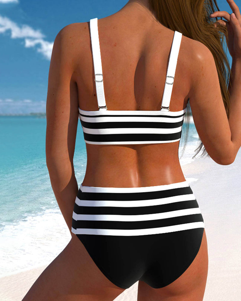 Aussie Vibe™ | Striped High-Waisted Bikini