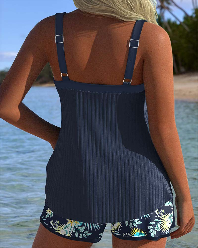 Aussie Vibe™ | Striped Tankini with Two-Piece Beach Shorts