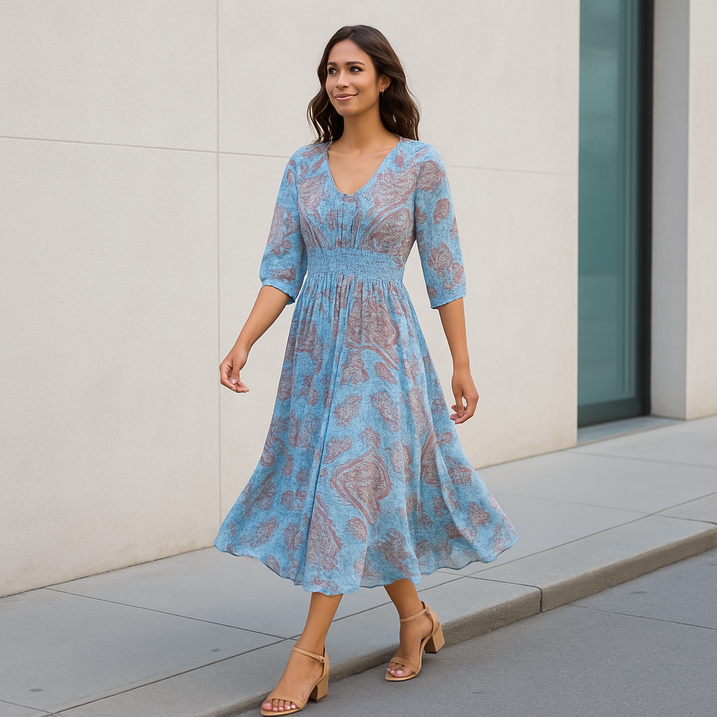 Alira™ | V-Neck Seven Sleeve Dress