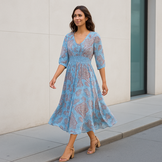 Alira™ | V-Neck Seven Sleeve Dress