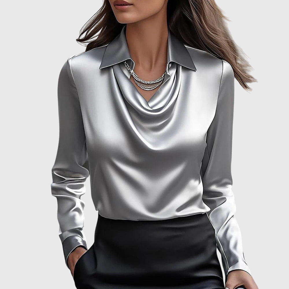 Sylvie™ | Blouse with Luxurious Shine and Pleated Neckline