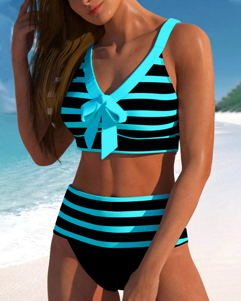Aussie Vibe™ | Striped High-Waisted Bikini