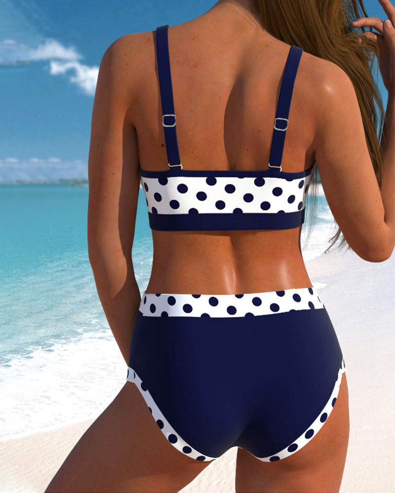 Liesbeth™ | High Waist Polka Dot Bikini with Patchwork Design