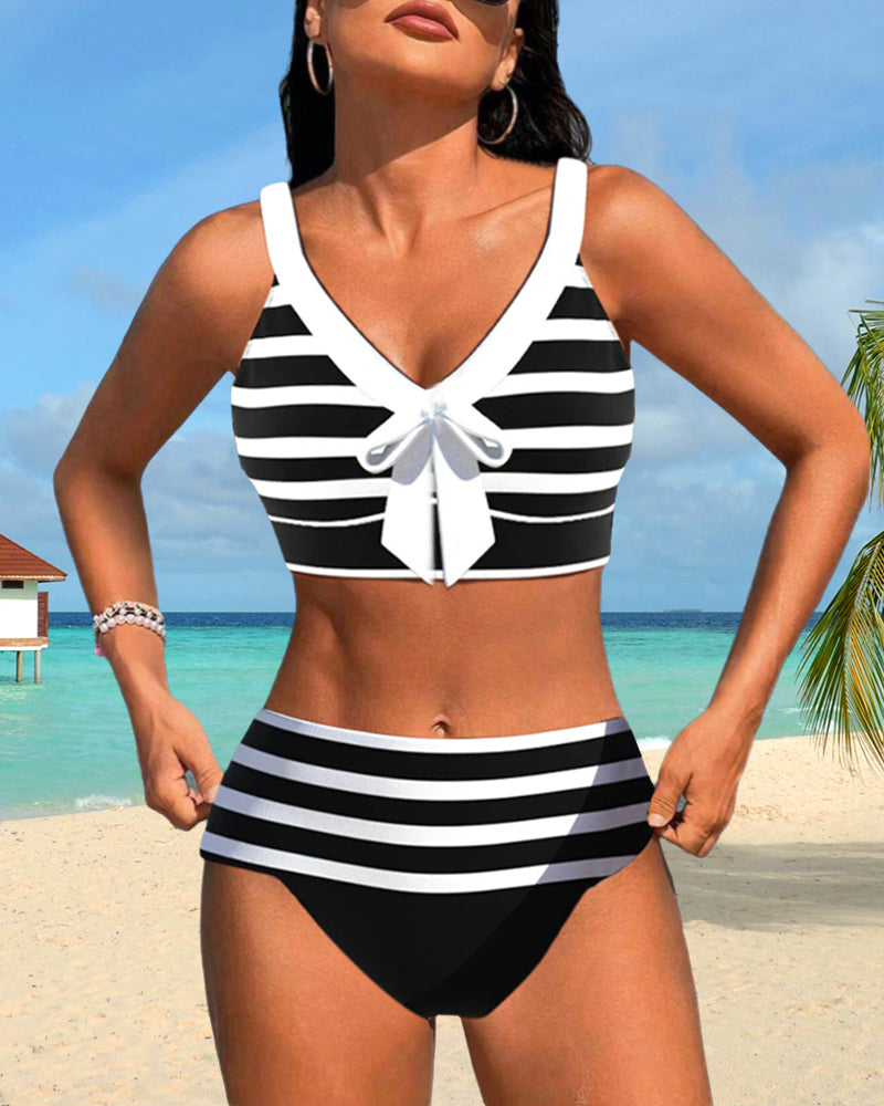 Aussie Vibe™ | Striped High-Waisted Bikini
