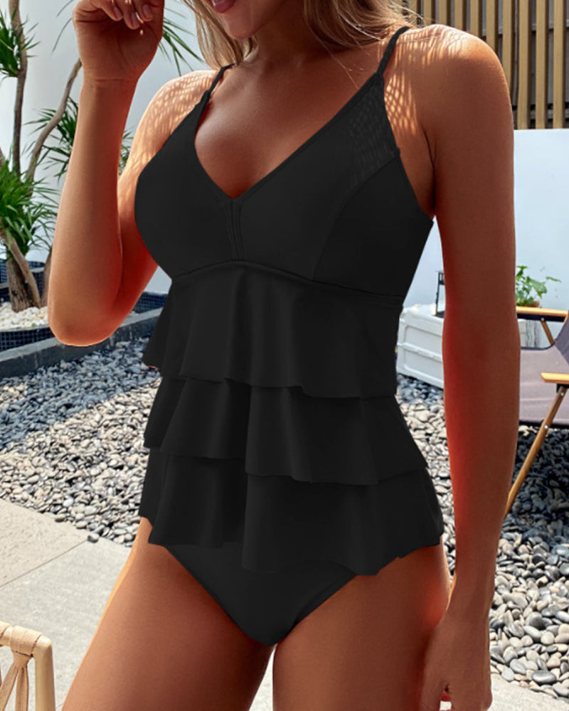 Lia™ | Solid Color Swimsuit with Stylish Ruffles