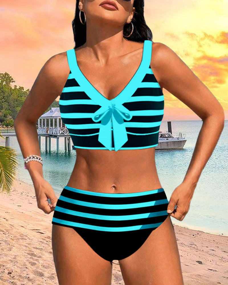 Aussie Vibe™ | Striped High-Waisted Bikini