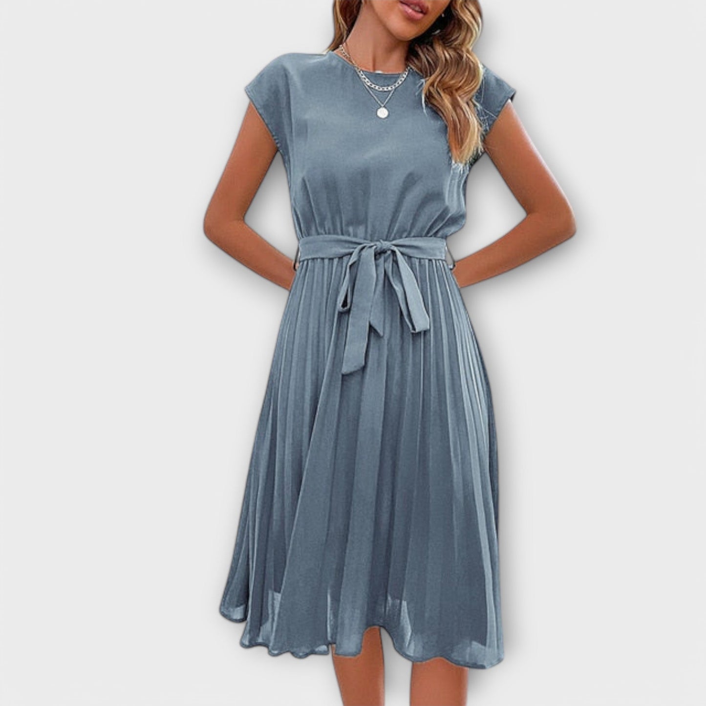 Claire - Short Sleeve, Pleated, Casual Midi Dress