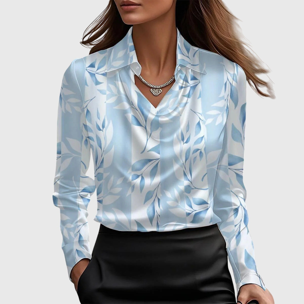 Sylvie™ | Blouse with Luxurious Shine and Pleated Neckline