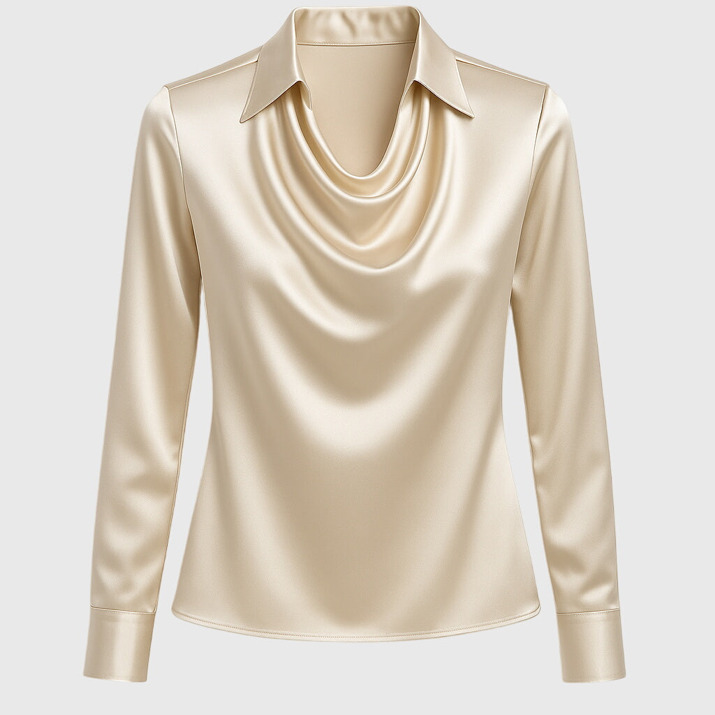 Sylvie™ | Blouse with Luxurious Shine and Pleated Neckline